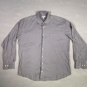Peter Millar Dress Shirt Men Large Blue‎ Gingham Checks Casual Career Office